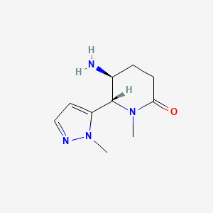 molecular formula C10H16N4O B2760155 (5S,6S)-5-Amino-1-methyl-6-(2-methylpyrazol-3-yl)piperidin-2-one CAS No. 2137739-09-2