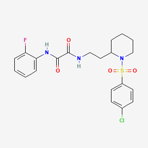 molecular formula C21H23ClFN3O4S B2760263 N-{2-[1-(4-chlorobenzenesulfonyl)piperidin-2-yl]ethyl}-N'-(2-fluorophenyl)ethanediamide CAS No. 898460-53-2