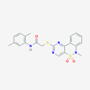 molecular formula C21H20N4O3S2 B2760268 N-(2,5-dimethylphenyl)-2-((6-methyl-5,5-dioxido-6H-benzo[c]pyrimido[4,5-e][1,2]thiazin-2-yl)thio)acetamide CAS No. 895102-93-9