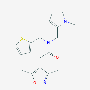molecular formula C18H21N3O2S B2760328 2-(3,5-dimethyl-1,2-oxazol-4-yl)-N-[(1-methyl-1H-pyrrol-2-yl)methyl]-N-[(thiophen-2-yl)methyl]acetamide CAS No. 1797613-02-5