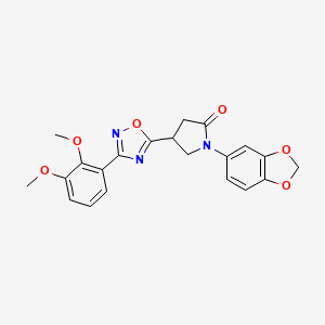 molecular formula C21H19N3O6 B2760336 1-(1,3-Benzodioxol-5-yl)-4-[3-(2,3-dimethoxyphenyl)-1,2,4-oxadiazol-5-yl]-2-pyrrolidinone CAS No. 946355-28-8