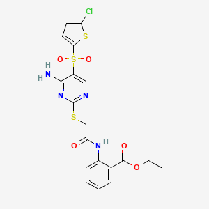 molecular formula C19H17ClN4O5S3 B2760337 ethyl 2-[2-({4-amino-5-[(5-chlorothiophen-2-yl)sulfonyl]pyrimidin-2-yl}sulfanyl)acetamido]benzoate CAS No. 1223785-99-6