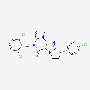 molecular formula C21H16Cl3N5O2 B2760348 8-(4-chlorophenyl)-3-[(2,6-dichlorophenyl)methyl]-1-methyl-1H,2H,3H,4H,6H,7H,8H-imidazo[1,2-g]purine-2,4-dione CAS No. 893996-30-0