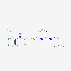 molecular formula C22H30N4O2 B2760364 N-(2-ethyl-6-methylphenyl)-2-{[6-methyl-2-(4-methylpiperidin-1-yl)pyrimidin-4-yl]oxy}acetamide CAS No. 1226443-48-6