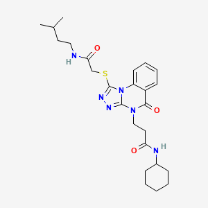 molecular formula C25H34N6O3S B2760372 N-cyclohexyl-3-[1-({[(3-methylbutyl)carbamoyl]methyl}sulfanyl)-5-oxo-4H,5H-[1,2,4]triazolo[4,3-a]quinazolin-4-yl]propanamide CAS No. 1112407-09-6
