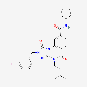 molecular formula C27H30FN5O3 B2760390 N-cyclopentyl-2-(3-fluorobenzyl)-4-(3-methylbutyl)-1,5-dioxo-1,2,4,5-tetrahydro[1,2,4]triazolo[4,3-a]quinazoline-8-carboxamide CAS No. 1242918-86-0