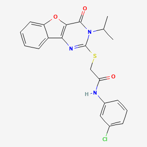 molecular formula C21H18ClN3O3S B2760439 N-(3-CHLOROPHENYL)-2-[(3-ISOPROPYL-4-OXO-3,4-DIHYDRO[1]BENZOFURO[3,2-D]PYRIMIDIN-2-YL)SULFANYL]ACETAMIDE CAS No. 866873-92-9
