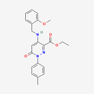 molecular formula C22H23N3O4 B2760487 ethyl 4-{[(2-methoxyphenyl)methyl]amino}-1-(4-methylphenyl)-6-oxo-1,6-dihydropyridazine-3-carboxylate CAS No. 922068-50-6