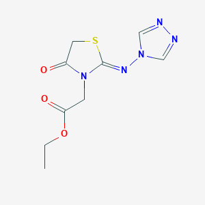molecular formula C9H11N5O3S B2760508 ethyl 2-[4-oxo-2-(4H-1,2,4-triazol-4-ylimino)-1,3-thiazolan-3-yl]acetate CAS No. 478077-82-6