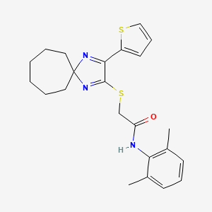 molecular formula C23H27N3OS2 B2760547 N-(2,6-dimethylphenyl)-2-((3-(thiophen-2-yl)-1,4-diazaspiro[4.6]undeca-1,3-dien-2-yl)thio)acetamide CAS No. 1223791-53-4