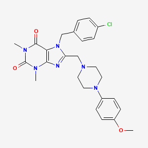 molecular formula C26H29ClN6O3 B2760564 7-(4-chlorobenzyl)-8-((4-(4-methoxyphenyl)piperazin-1-yl)methyl)-1,3-dimethyl-1H-purine-2,6(3H,7H)-dione CAS No. 851938-43-7