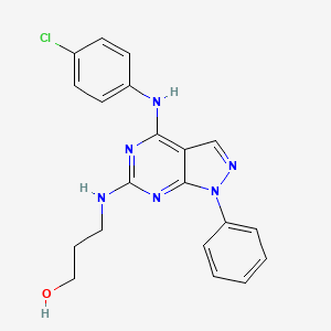 molecular formula C20H19ClN6O B2760571 3-({4-[(4-chlorophenyl)amino]-1-phenyl-1H-pyrazolo[3,4-d]pyrimidin-6-yl}amino)propan-1-ol CAS No. 946348-20-5