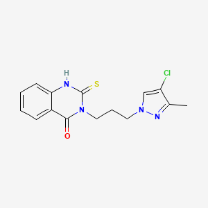 molecular formula C15H15ClN4OS B2760574 3-(3-(4-Chloro-3-methyl-1H-pyrazol-1-yl)propyl)-2-mercaptoquinazolin-4(3H)-one CAS No. 1005563-76-7