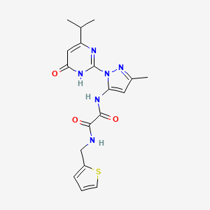 molecular formula C18H20N6O3S B2760590 N1-(1-(4-isopropyl-6-oxo-1,6-dihydropyrimidin-2-yl)-3-methyl-1H-pyrazol-5-yl)-N2-(thiophen-2-ylmethyl)oxalamide CAS No. 1013984-76-3