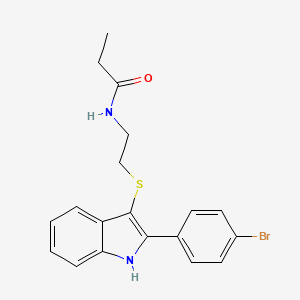 molecular formula C19H19BrN2OS B2760603 N-(2-{[2-(4-bromophenyl)-1H-indol-3-yl]sulfanyl}ethyl)propanamide CAS No. 687574-63-6