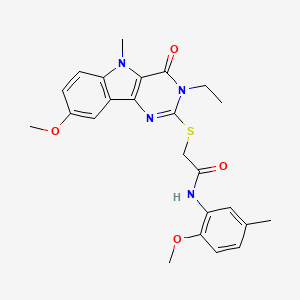 molecular formula C24H26N4O4S B2760613 2-({3-ethyl-8-methoxy-5-methyl-4-oxo-3H,4H,5H-pyrimido[5,4-b]indol-2-yl}sulfanyl)-N-(2-methoxy-5-methylphenyl)acetamide CAS No. 1112399-77-5