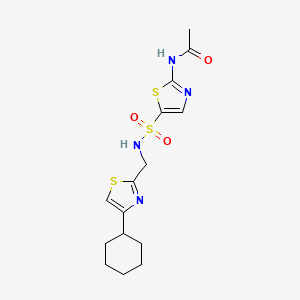 molecular formula C15H20N4O3S3 B2760648 N-(5-(N-((4-cyclohexylthiazol-2-yl)methyl)sulfamoyl)thiazol-2-yl)acetamide CAS No. 2034541-95-0