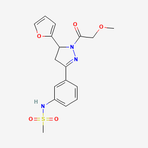 molecular formula C17H19N3O5S B2760650 N-{3-[5-(furan-2-yl)-1-(2-methoxyacetyl)-4,5-dihydro-1H-pyrazol-3-yl]phenyl}methanesulfonamide CAS No. 851718-93-9