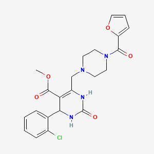 molecular formula C22H23ClN4O5 B2760662 Methyl 4-(2-chlorophenyl)-6-{[4-(furan-2-carbonyl)piperazin-1-yl]methyl}-2-oxo-1,2,3,4-tetrahydropyrimidine-5-carboxylate CAS No. 1252822-72-2
