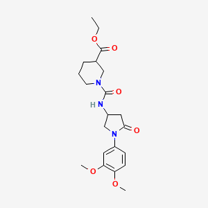 molecular formula C21H29N3O6 B2760665 Ethyl 1-((1-(3,4-dimethoxyphenyl)-5-oxopyrrolidin-3-yl)carbamoyl)piperidine-3-carboxylate CAS No. 894044-34-9