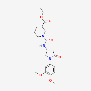 Ethyl 1-((1-(3,4-dimethoxyphenyl)-5-oxopyrrolidin-3-yl)carbamoyl)piperidine-3-carboxylate