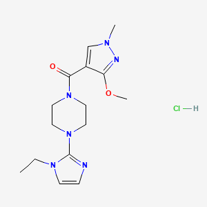 molecular formula C15H23ClN6O2 B2760669 (4-(1-ethyl-1H-imidazol-2-yl)piperazin-1-yl)(3-methoxy-1-methyl-1H-pyrazol-4-yl)methanone hydrochloride CAS No. 1351633-34-5