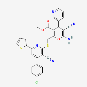 ethyl 6-amino-2-({[4-(4-chlorophenyl)-3-cyano-6-(thiophen-2-yl)pyridin-2-yl]sulfanyl}methyl)-5-cyano-4-(pyridin-3-yl)-4H-pyran-3-carboxylate