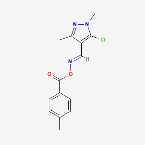 molecular formula C14H14ClN3O2 B2760687 N-[(E)-(5-chloro-1,3-dimethyl-1H-pyrazol-4-yl)methylidene]-N-[(4-methylbenzoyl)oxy]amine CAS No. 303987-95-3