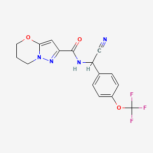 molecular formula C16H13F3N4O3 B2760693 N-[Cyano-[4-(trifluoromethoxy)phenyl]methyl]-6,7-dihydro-5H-pyrazolo[5,1-b][1,3]oxazine-2-carboxamide CAS No. 2217464-85-0