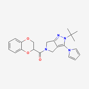 molecular formula C22H24N4O3 B2760738 (2-(tert-butyl)-3-(1H-pyrrol-1-yl)pyrrolo[3,4-c]pyrazol-5(2H,4H,6H)-yl)(2,3-dihydrobenzo[b][1,4]dioxin-2-yl)methanone CAS No. 1251557-62-6