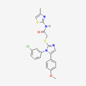 molecular formula C22H19ClN4O2S2 B2760748 2-((1-(3-chlorophenyl)-5-(4-methoxyphenyl)-1H-imidazol-2-yl)thio)-N-(4-methylthiazol-2-yl)acetamide CAS No. 1207036-54-1