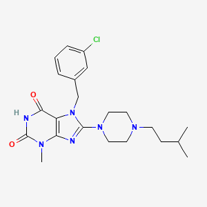 molecular formula C22H29ClN6O2 B2760749 7-[(3-Chlorophenyl)methyl]-3-methyl-8-[4-(3-methylbutyl)piperazin-1-yl]purine-2,6-dione CAS No. 902027-76-3