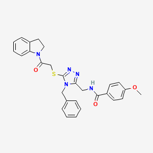 molecular formula C28H27N5O3S B2760751 N-((4-benzyl-5-((2-(indolin-1-yl)-2-oxoethyl)thio)-4H-1,2,4-triazol-3-yl)methyl)-4-methoxybenzamide CAS No. 476447-58-2