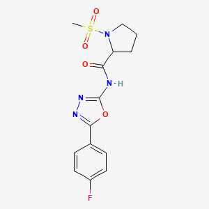 molecular formula C14H15FN4O4S B2760777 N-(5-(4-fluorophenyl)-1,3,4-oxadiazol-2-yl)-1-(methylsulfonyl)pyrrolidine-2-carboxamide CAS No. 1236259-13-4