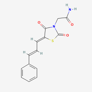 molecular formula C14H12N2O3S B2760820 2-((Z)-2,4-dioxo-5-((E)-3-phenylallylidene)thiazolidin-3-yl)acetamide CAS No. 496020-74-7