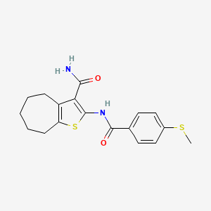 molecular formula C18H20N2O2S2 B2760843 2-(4-(methylthio)benzamido)-5,6,7,8-tetrahydro-4H-cyclohepta[b]thiophene-3-carboxamide CAS No. 896353-51-8