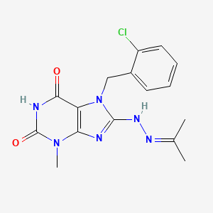 molecular formula C16H17ClN6O2 B2760925 7-[(2-chlorophenyl)methyl]-3-methyl-8-[2-(propan-2-ylidene)hydrazin-1-yl]-2,3,6,7-tetrahydro-1H-purine-2,6-dione CAS No. 303973-75-3