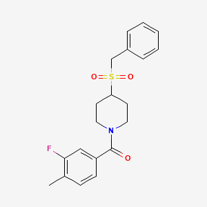 molecular formula C20H22FNO3S B2760927 1-(3-fluoro-4-methylbenzoyl)-4-phenylmethanesulfonylpiperidine CAS No. 2034608-42-7