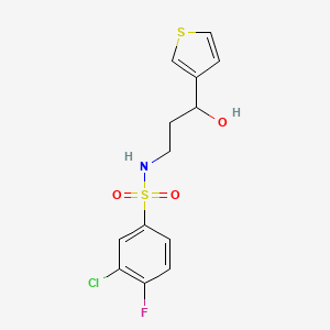 molecular formula C13H13ClFNO3S2 B2761006 3-chloro-4-fluoro-N-(3-hydroxy-3-(thiophen-3-yl)propyl)benzenesulfonamide CAS No. 2034571-19-0