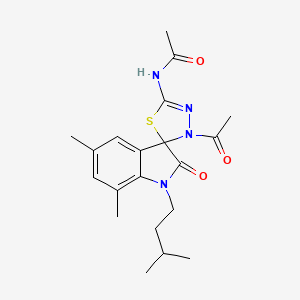 molecular formula C20H26N4O3S B2761008 N-[3'-acetyl-5,7-dimethyl-1-(3-methylbutyl)-2-oxo-1,2-dihydro-3'H-spiro[indole-3,2'-[1,3,4]thiadiazol]-5'-yl]acetamide CAS No. 905775-25-9