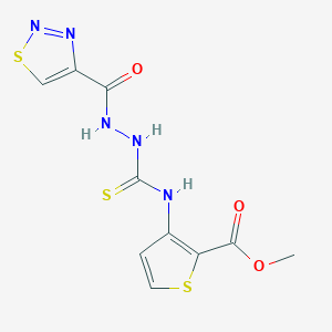 molecular formula C10H9N5O3S3 B2761031 Methyl 3-({[(1,2,3-thiadiazol-4-yl)formohydrazido]methanethioyl}amino)thiophene-2-carboxylate CAS No. 2319878-90-3