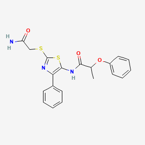 molecular formula C20H19N3O3S2 B2761063 N-(2-((2-amino-2-oxoethyl)thio)-4-phenylthiazol-5-yl)-2-phenoxypropanamide CAS No. 946210-96-4