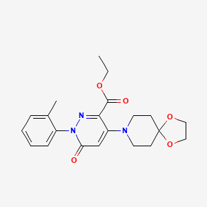 molecular formula C21H25N3O5 B2761066 ethyl 4-{1,4-dioxa-8-azaspiro[4.5]decan-8-yl}-1-(2-methylphenyl)-6-oxo-1,6-dihydropyridazine-3-carboxylate CAS No. 923185-21-1
