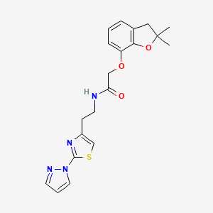 molecular formula C20H22N4O3S B2761095 2-[(2,2-dimethyl-2,3-dihydro-1-benzofuran-7-yl)oxy]-N-{2-[2-(1H-pyrazol-1-yl)-1,3-thiazol-4-yl]ethyl}acetamide CAS No. 1428370-80-2