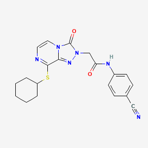 molecular formula C20H20N6O2S B2761118 N-(4-cyanophenyl)-2-(8-(cyclohexylthio)-3-oxo-[1,2,4]triazolo[4,3-a]pyrazin-2(3H)-yl)acetamide CAS No. 1251592-68-3