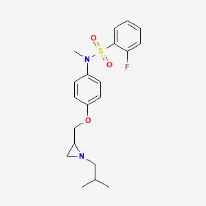 molecular formula C20H25FN2O3S B2761127 2-Fluoro-N-methyl-N-[4-[[1-(2-methylpropyl)aziridin-2-yl]methoxy]phenyl]benzenesulfonamide CAS No. 2418714-57-3