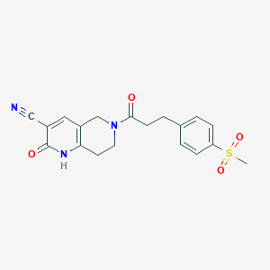 molecular formula C19H19N3O4S B2761135 6-(3-(4-(Methylsulfonyl)phenyl)propanoyl)-2-oxo-1,2,5,6,7,8-hexahydro-1,6-naphthyridine-3-carbonitrile CAS No. 2034448-62-7