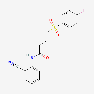 molecular formula C17H15FN2O3S B2761163 N-(2-cyanophenyl)-4-((4-fluorophenyl)sulfonyl)butanamide CAS No. 922855-92-3