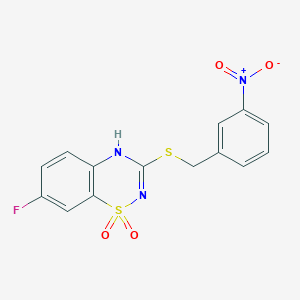 molecular formula C14H10FN3O4S2 B2761166 7-fluoro-3-{[(3-nitrophenyl)methyl]sulfanyl}-4H-1lambda6,2,4-benzothiadiazine-1,1-dione CAS No. 886957-05-7