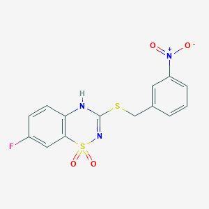 molecular formula C14H10FN3O4S2 B2761166 7-fluoro-3-[(3-nitrobenzyl)thio]-4H-1,2,4-benzothiadiazine 1,1-dioxide CAS No. 886957-05-7